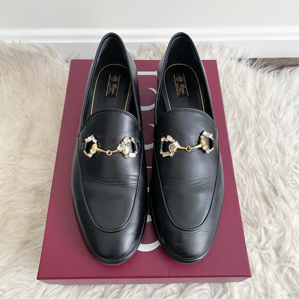 Gucci Jordaan Crystal Embellished Horsebit Leather Loafer size 39.5